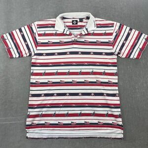 Tabasco Men Large White Red Blue Polo Shirt USA Golf Striped Patriotic